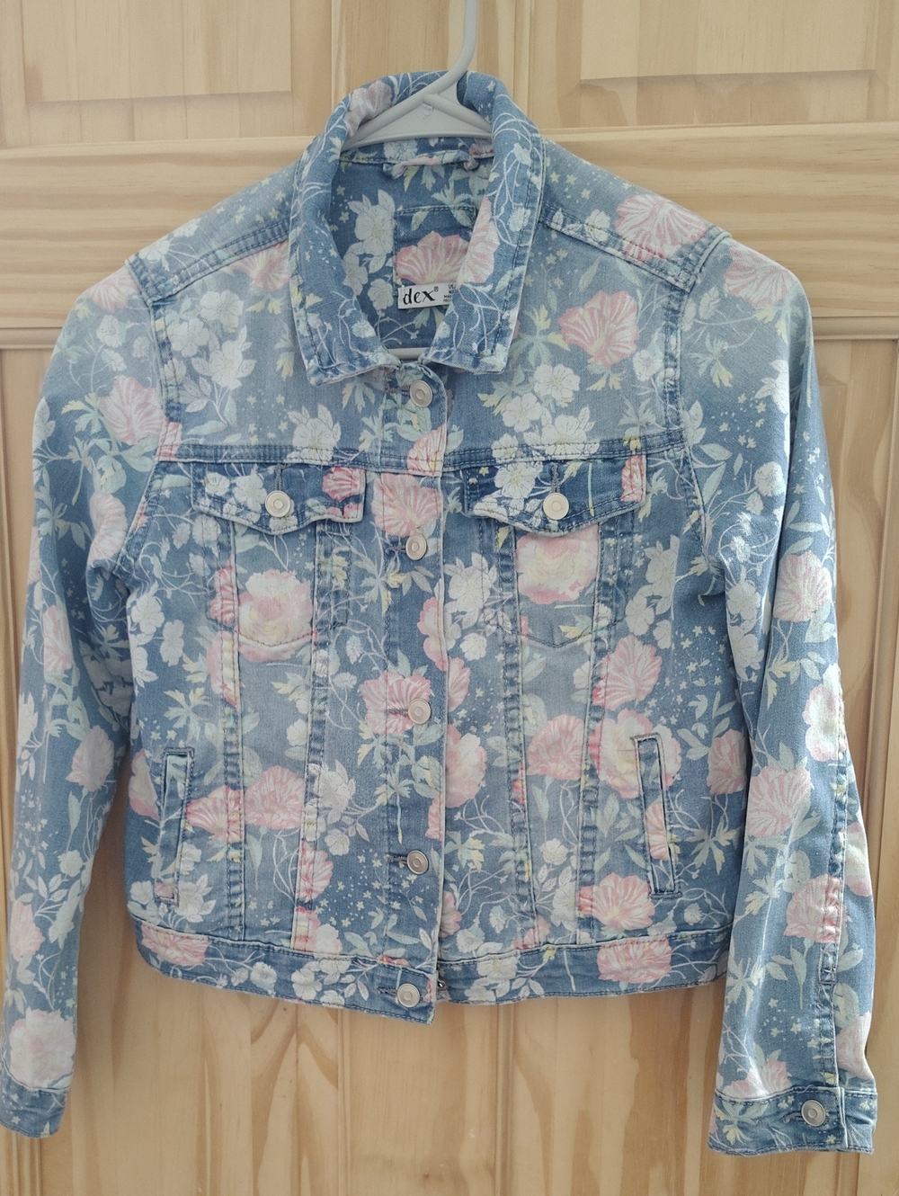 dex Blue Denim Jacket with Pink & White Floral Print